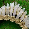 Hair Clips Natural White Crystal Headband Quartz Crown With Flowers Festival Elf Accessories Wedding Bridal Headgear Gifts For Her