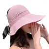 Chapéus de borda larga mulheres verão tecido malha para viseira de sol praia doce bowknot aberto top roll-up packable viagem chapéu de proteção uv