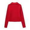 Ternos femininos blazers traf vermelho curto blazer mulher duplo breasted para mulheres falso lã cortada jaqueta manga longa 231213