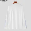 Men's T Shirts Men Shirt Striped Patchwork Loose O-neck 2023 Long Sleeve Casual Clothing Streetwear Korean Style Tee Tops S-5XL INCERUN