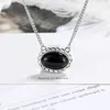 Chains Vintage Thread Edge Natural Black Agate Oval Necklace For Women