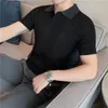 Мужские поло 2023, стильные летние высококачественные рубашки поло с короткими рукавами/мужские облегающие рубашки в полоску из ледяного шелка, S-3XL