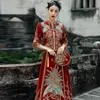 Vêtements ethniques Robe de mariée Fleur rouge Broderie Sequin Décoration Femme HighEnd Xiuhe Chinois SlimFit Dragon et Phoenix Robe 231212