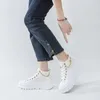 Höjd ökande skor kvinnor snörning upp främre hög toppflatform canvas skor mode avslappnad bekväm höjd ökande sneakers rosechain kvinnor skor 231213