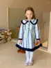 Meisjesjurken Meisjes Casual Koreaans bedrukt katoen Winterkledingstijl Grote revers verdikte jurk Halve lengte clip