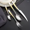 Dinnerware Sets 304 Stainless Steel Steak Knife Fork Spoon Hammer Point Texture High-grade Star Diamond Gold Tableware Four-piece Set Gift