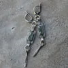 Pendientes colgantes extralargos de circonita verde tribal para mujer, joyería vintage, declaración geométrica hecha a mano de metal antiguo