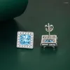 Studörhängen Fashion 925 Silver Square Pierced Exquisite Colorful Female All-Match Romantic Jewelry Gift