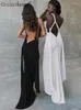 Robes décontractées bretelles élégantes sexy dos nu moulante maxi robe femme fête bal soirée vacances longue 2023 été noir bleu blanc