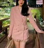 Abiti da donna Giacca rosa Donna 2023 Autunno Bomber Giubbotti Moda donna Capispalla doppio petto Cappotto con maniche lunghe con scollo a V femminile