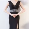Ubranie etniczne Nowoczesne głębokie v szyja seksowna cheongsam czarne sukienki wieczorowe qi pao kobiety tradycyjne chińskie sukienki qipao orientalny gospodarz stylu