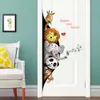 68*146cm Cartoon Animals 3d Wall Stickers for Kids Room Friendly Panda Elephant Monkey Wallpaper Creative Door Decoration
