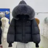 Lüks Tasarımcı Kadınlar Down Ceket Parkas Markaları Moda Leydi Gevşek Kalın Kısa Tilki Büyük Kürk Yaka Beyaz Ördek Aşağı Dış Giyim Katlar Açık Hooded Jack