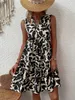 Casual Dresses Short Bohemian Fashion V Neck Loose A- Line Pleated Print Sleeveless Vest Dress