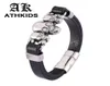 Persönlichkeit Schmuck Edelstahl Schwarz Leder Armband Männer Magnet Verschluss Punk Männlich Handgelenk Band Geschenke PD047618491502