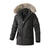 Jaquetas masculinas inverno para homens parkas com capuz de pele moda roupas engrossar quente ao ar livre ajustável cintura corda 231212