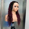 Malaio peruano indiano brasileiro grosso 1b/vinho vermelho onda profunda 13x4 peruca frontal de renda transparente 18-26 Polegada 100% cru virgem remy cabelo humano