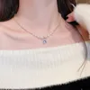 Chains Vintage Trendy Faceted Blue Crystal Bead Collar Pearl Necklace For Women Water Drop Pendant Copper Micro-inlaid Zircon Accessory