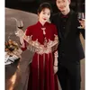 Roupas étnicas Vestidos de Casamento Bordado Cheongsam Retro Robe para Mulheres Tradicional Vestido Chinês Brinde Moderno Qipao Noiva