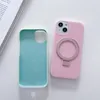 لجهاز iPhone 15 14 13 12 11Pro Max Case Color Color Soft Live Liquid Silicone Microfiber بطانة مع حامل حلقة المغناطيس