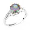 Luckyshine clásico Vintage fuego redondo Arco Iris místico topacio anillos 925 Plata circón anillo de amante de las mujeres para vacaciones boda Par231f