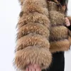 Maomaokong – manteau en fausse fourrure de raton laveur 2024 naturel pour femme, avec chapeau, veste d'hiver de luxe en cuir, vêtements féminins, 231213