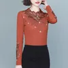 Women's T Shirts 2023 Autumn And Winter Elegant Fashionable Lace Flower Diamond Slim Fit Commuting Plush Overlay Long Sleeve Top