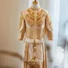 エスニック服チャイニーズスタイルシャンパンxiuheスーツ女性結婚式のパーティーのための高品質のqipaoドレス伝統的なチョンサムトースト231212