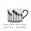 Tassen 450 ml Nordic Ins Blue Home Frühstück Kaffeetasse Große Kapazität Unterglasur Bemalte Handgemachte Keramik Haferflocken Milch Teetasse