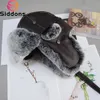 Traper Hats Style Real Rex Rabbit Fur Bomber na zewnątrz zimowy ciepły Unisex Rosyjski kapelusz Ushanka z klapką ucha 231213