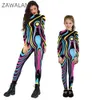 가족 일치 의상 Zawaland 3D 인쇄 된 Purim Cosplay Costume Parentchild Longsleeve Sexy Bodysuit Zentai Muscle Suit 231212