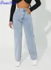 Tute da donna Pagliaccetti Denimcolab 2023 Jeans a gamba dritta a vita alta Donna Stile semplice Pantaloni in denim di cotone casual Donna Allentati Streetwear 231213