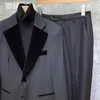 Men's Suits 2023 Groom Banquet Men Suit Slim Fit Costume Homme Mariage Royal Spring British Spliced Velvet Two Piece Wedding Party