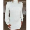 Casual Kleider 2023 Gestrickte Kleid Frauen High Neck Schlank Solide Wolle Pullover Winter Herbst Grundlegende Langarm Vestido Robe