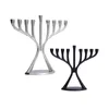 Ljushållare 9 grenar Menorah för Hanukkah Silver Finish och Black Alloy Metal Candlestick