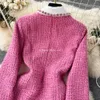 Women's Jackets Luxury Beaded Designer Tweed Jacket Coat High Quality Autumn Winter Runway Women Pink Plaid Tassel Woolen Jacket Outwear 2024