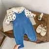 Macacões MiniAinis Outono Inverno Bebê Denim Azul Romper Meninas De Malha Strap Longo Macacão Meninos Longo Bodysuit Geral Crianças Roupas 231212