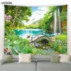 Tapissries Spring Landscape Tapestry Forest Waterfall Mountain Chinese Style Nature Scenery Garden Wall Hanging Home Living Room Dorm Decor