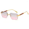 Sunglasses Designer Rimless Square Women For Men Trend Pink Sun Glasses Vintage Fashion Punk Ladies Metal Shades