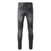Herren Jeans Streetwear Mode Designer Männer Retro Schwarz Grau Elastische Skinny Fit Ripped Paisley Patched Hip Hop Marke Hosen