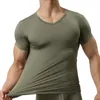 Ternos masculinos b8613 homem camiseta de seda gelo t camisas masculino náilon com decote em v mangas curtas topos ultra-fino legal sleepwear