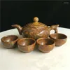 TeAware Setleri Doğal Yeşim Teaset Çin Çay Töreni 1 Teapot 4 Teapup Sağlık Gongfu El Oyma Jades Taş Teasets