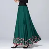 Mom Elegant Embroidered Maxi Pleated Skirt Women Plus Size Winter Warm Woolen Long Skirt Lady High Waist Casual Wool Office Saia