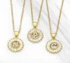 Colares de pingente de cobre ouro corrente carta colar para mulheres cz cristal az disco redondo inicial nome de moda jóias presente de aniversário1616717