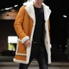 Men's Down Parkas Mid length Coat Thickened Suede Jacket with Plush Lining Large Lapel for Autumn Winter Outwear Pockets Fur 231213