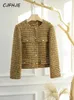 Mulheres misturas de lã cjfhje ouro curto casaco de lã outono inverno moda coreana tweed elegante retro feminino ol outwear jaqueta 231212
