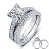 Nouvelle marque Top qualité réel 925 en argent Sterling diamant mariage Couple anneaux ensemble pour les femmes argent mariage fiançailles Fine 220U