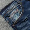 Jeans pour hommes High Street Mode Hommes Rétro Bleu Foncé Stretch Skinny Fit Ripped Patché Designer Hip Hop Marque Pantalon Hombre
