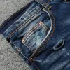 Men's Jeans High Street Fashion Men Retro Dark Blue Stretch Skinny Fit Ripped Patched Designer Hip Hop Brand Pants Hombre