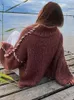 Stilvolle Farbe Kontrast Rollkragen Stricken Pullover Casual Frauen Lange Ärmeln Übergroßen Pullover Winter Weibliche Elegante Straße Jumper